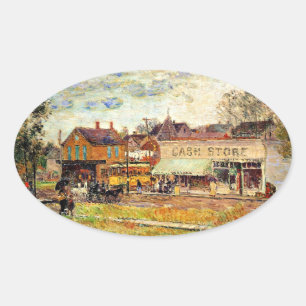 Pegatina Ovalada Hassam - End of the Trolley Line, Oak Park, IL