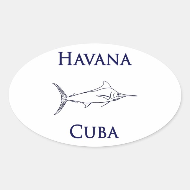 Pegatina Ovalada Havana Cuba Blue Marlin (Anverso)
