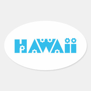 Pegatina Ovalada Hawái en Flores Azules
