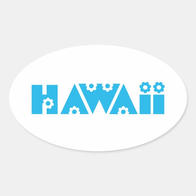 Pegatina Ovalada Hawái en Flores Azules (Anverso)