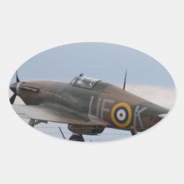 Pegatina Ovalada Hawker Hurricane Vista de Tres Cuartos
