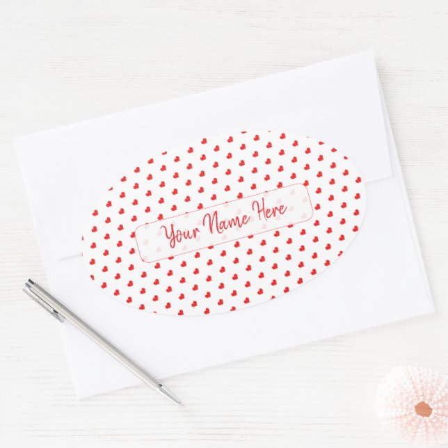 Pegatina Ovalada Hearts Happy Valentine’s Day Modern Love Pattern (Sobre)