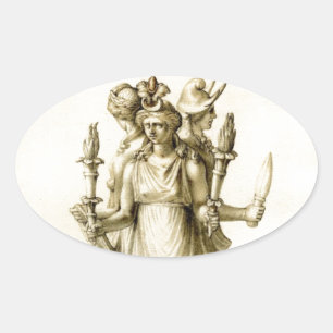 Pegatina Ovalada Hecate Triple-Corpóreo