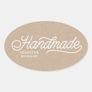 Pegatina Ovalada Hecho a Mano Script Cute Elegante Kraft Negocios