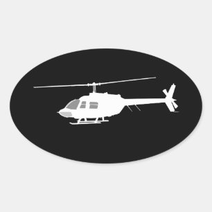Pegatina Ovalada Helicóptero Chopper Silhouette Flying Black Decour