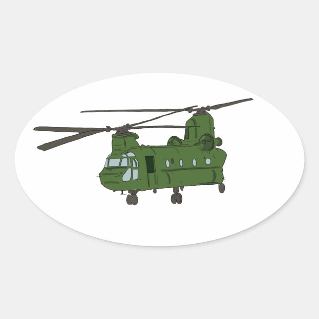 Pegatina Ovalada Helicóptero militar verde CH-47 Chinook (Anverso)