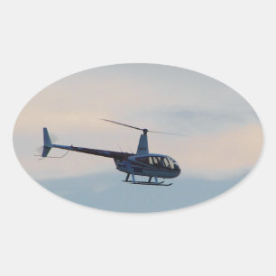 Pegatina Ovalada Helicóptero R44 rojo y blanco