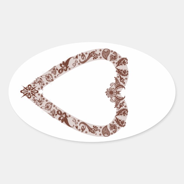 Pegatina Ovalada Henna Heart Design (Anverso)