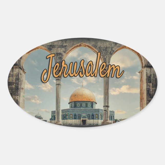 Pegatina Ovalada Hermosa Cúpula de diseño rocoso de Jerusalén (Anverso)