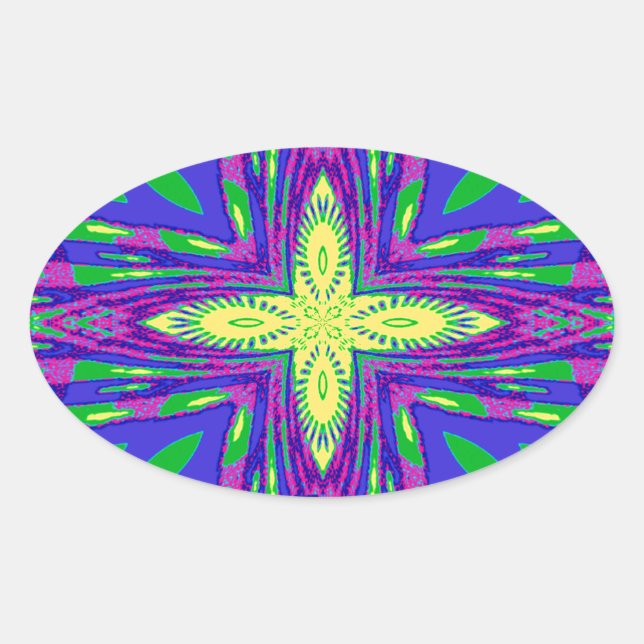 Pegatina Ovalada Hermosa obra tropical Hakuna Matata Kanga. (Anverso)