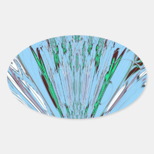 Pegatina Ovalada Hermoso Arte de Motivo Floral Azul Acuático Asombr