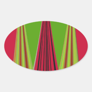 Pegatina Ovalada Hermoso diseño de arte fractal verde amarillo rojo