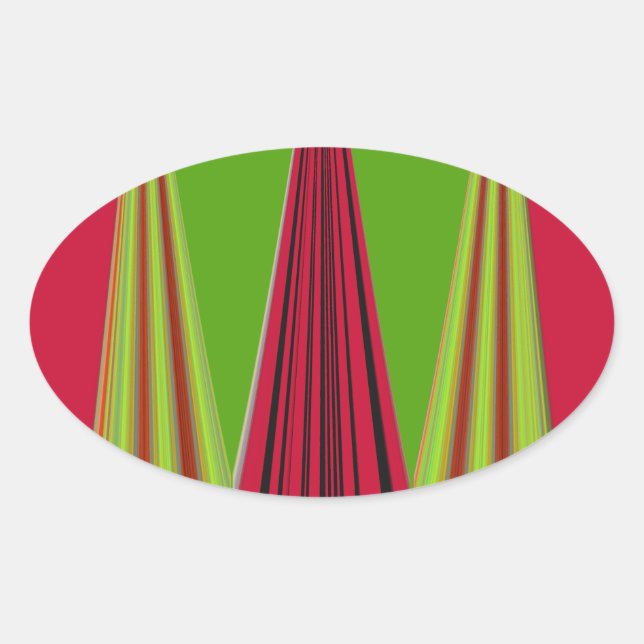 Pegatina Ovalada Hermoso diseño de arte fractal verde amarillo rojo (Anverso)