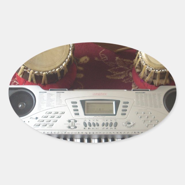 Pegatina Ovalada Hermoso rincón creativo: Tapiz musical (Anverso)