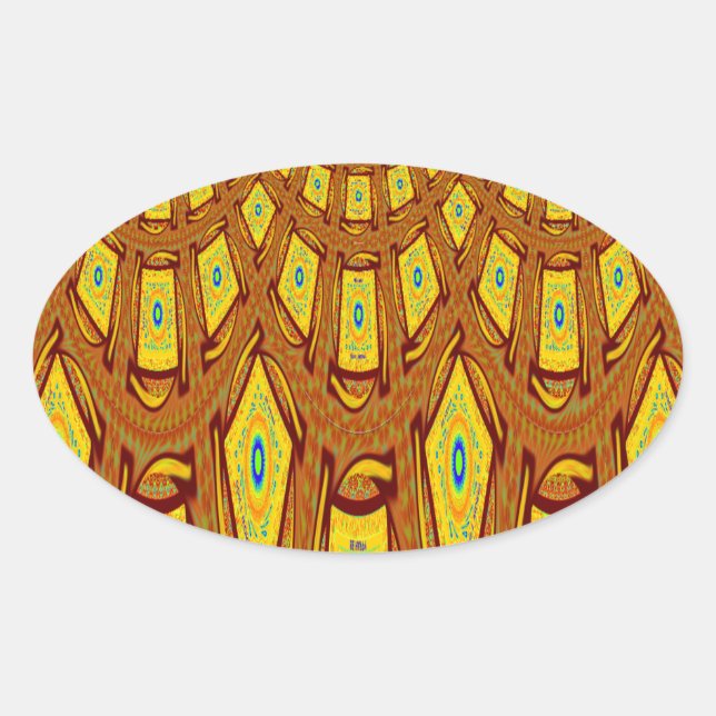 Pegatina Ovalada Hermoso vector de impresión tribal africana Golden (Anverso)