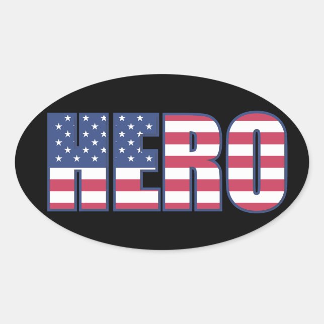 Pegatina Ovalada Hero Bandera Americana Estrellas Rayas Azul Blanco (Anverso)