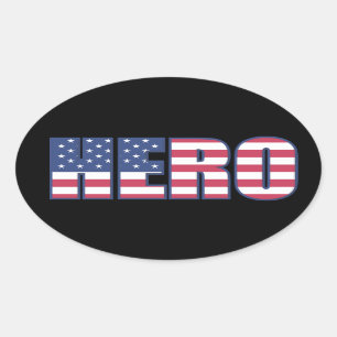 Pegatina Ovalada Hero Bandera Americana Estrellas Rayas Azul Blanco