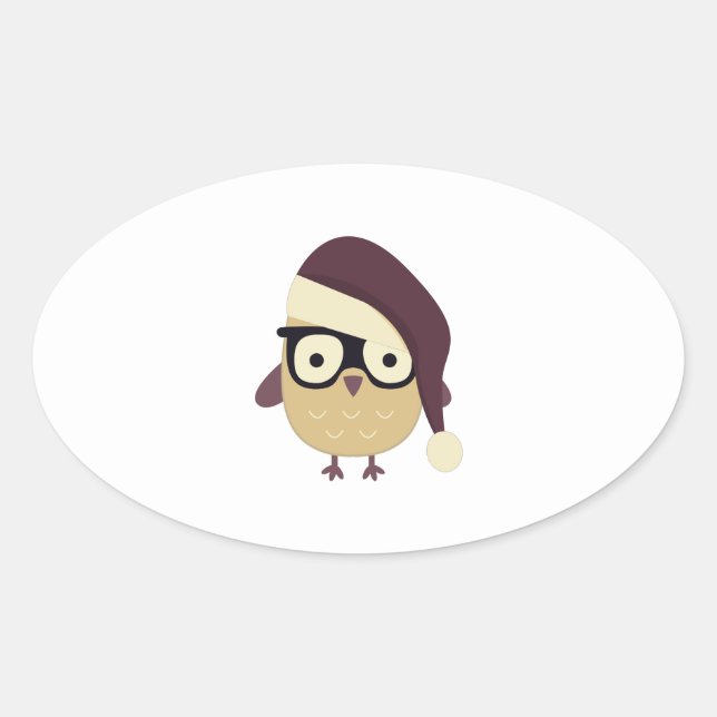 Pegatina Ovalada Hipster Santa Owl (Anverso)