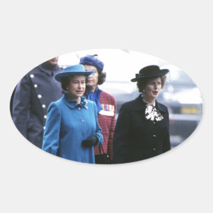 Pegatina Ovalada HM Queen Elizabeth II-Margaret Thatcher