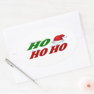 Pegatina Ovalada Ho Ho Ho Ho Santa Hat Navidades tipografía verde r