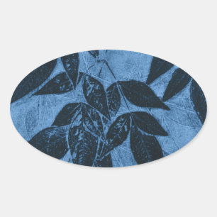 Pegatina Ovalada Hojas azules