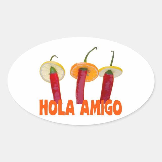 Pegatina Ovalada Hola Amigo (Anverso)