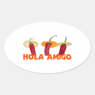 Pegatina Ovalada Hola Amigo
