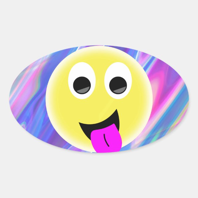 Pegatina Ovalada Holograma de emoji (Anverso)
