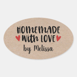 Pegatina Ovalada Homemade With Love Kraft Personalizado