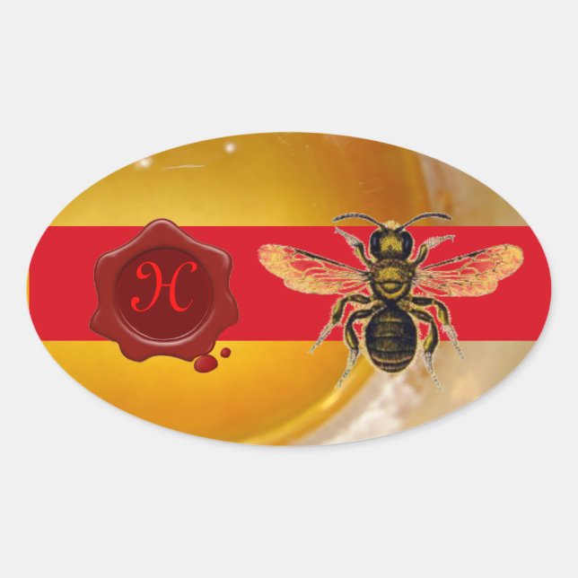 PEGATINA OVALADA HONEY BEE RED WAX SEAL MONOGRAM ,BEEKEEPER (Anverso)