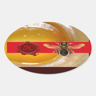 PEGATINA OVALADA HONEY BEE RED WAX SEAL MONOGRAM ,BEEKEEPER