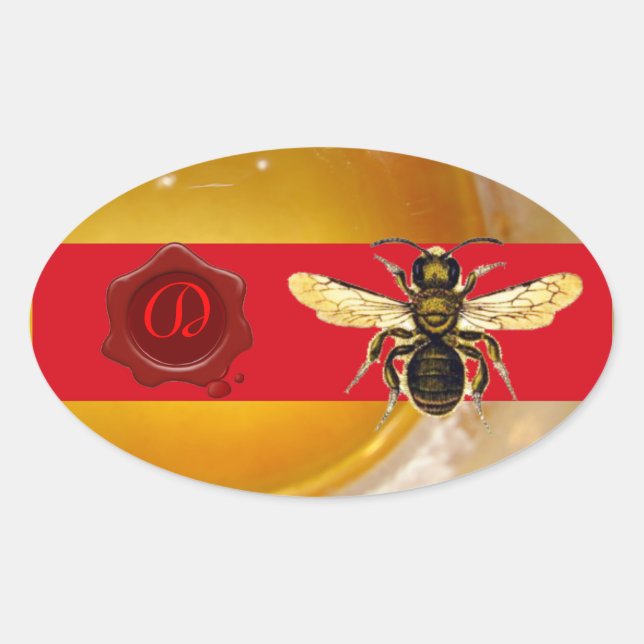 PEGATINA OVALADA HONEY BEE RED WAX SEAL MONOGRAM ,BEEKEEPER (Anverso)