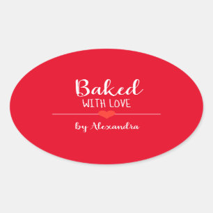 Pegatina Ovalada Horneado con el nombre rojo del amor