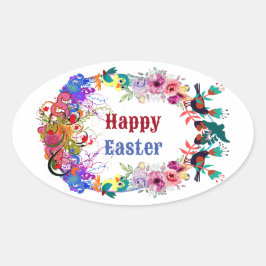 Pegatina Ovalada Huevo de Pascua Decorativo Motif Aves Floral Flora