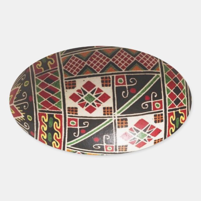 Pegatina Ovalada Huevo de Pascua pintado a mano del ucraniano (Anverso)