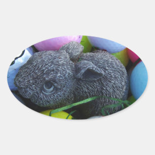 Pegatina Ovalada Huevos de Pascua, bolas de golf de conejo