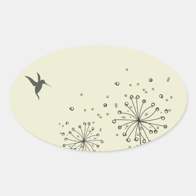 Pegatina Ovalada Hummingbird y Dandelion (Anverso)