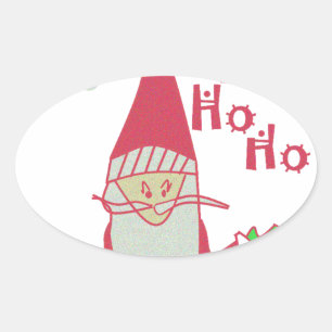 Pegatina Ovalada Humorística Santa con Festividad Ho Ho Ho