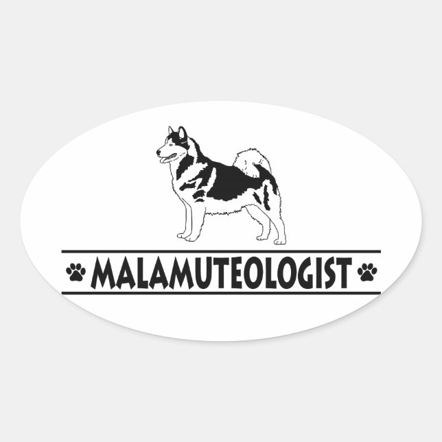 Pegatina Ovalada Humorístico Alaskan Malamute (Anverso)