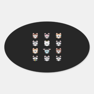 Pegatina Ovalada Husky Gift   Graciosa Emoji Husky Siberiana