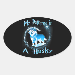 Pegatina Ovalada Husky   Mi Patrono Es Un Amante Del Perro Husky