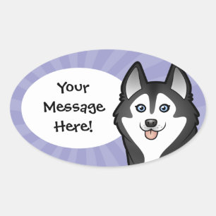 Pegatina Ovalada Husky siberiano del dibujo animado/Malamute de