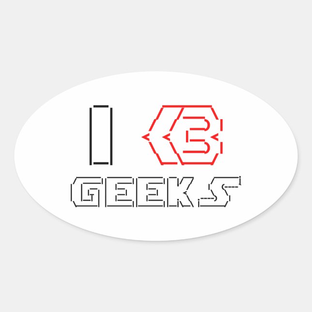 Pegatina Ovalada I Heart Geeks ASCII ART (Anverso)