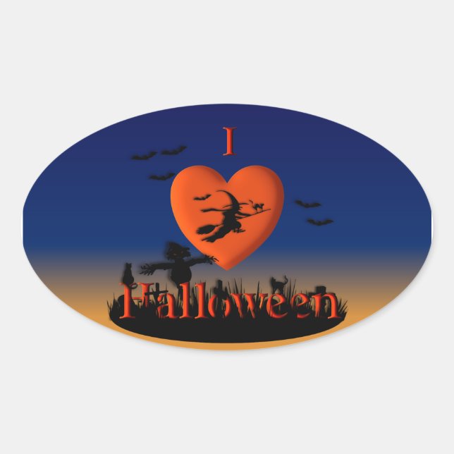 Pegatina Ovalada I Heart Halloween - New Twist (Anverso)