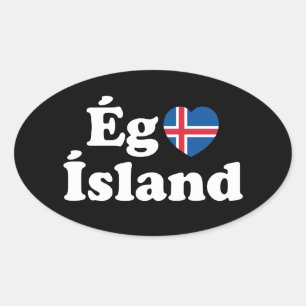 Pegatina Ovalada I Heart (Love) Islandia [Ég Elska Ísland] Islandés