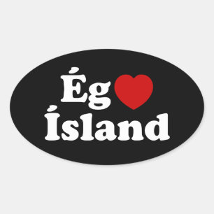 Pegatina Ovalada I Heart (Love) Islandia [Ég Elska Ísland] Islandés
