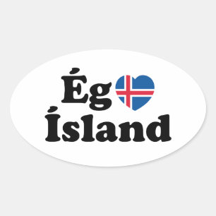 Pegatina Ovalada I Heart (Love) Islandia [Ég Elska Ísland] Islandés