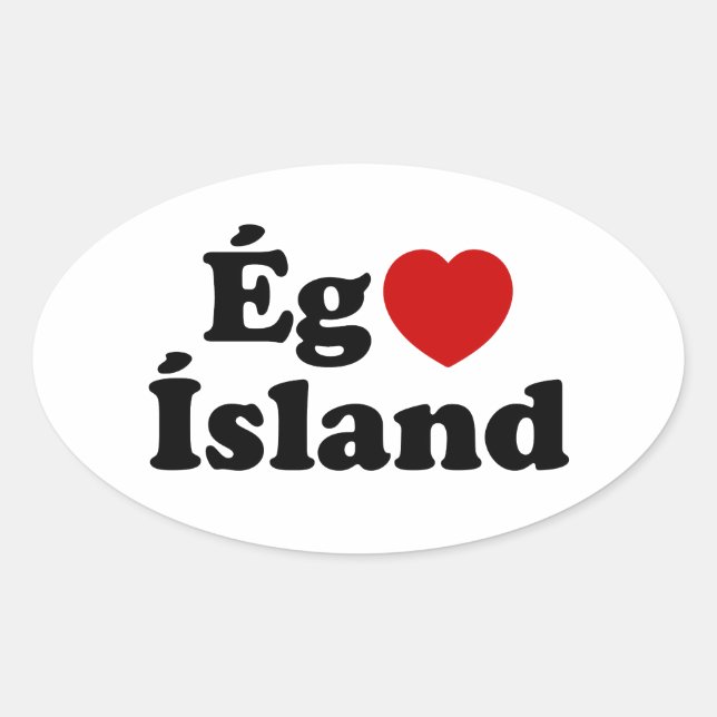 Pegatina Ovalada I Heart (Love) Islandia [Ég Elska Ísland] Islandés (Anverso)