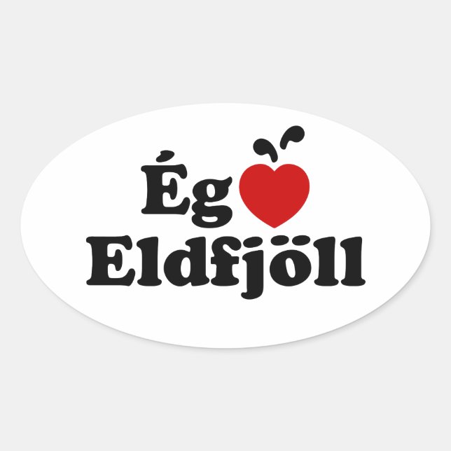 Pegatina Ovalada I Heart (Love) Volcanes [Ég Elska Eldfjöll] (Anverso)