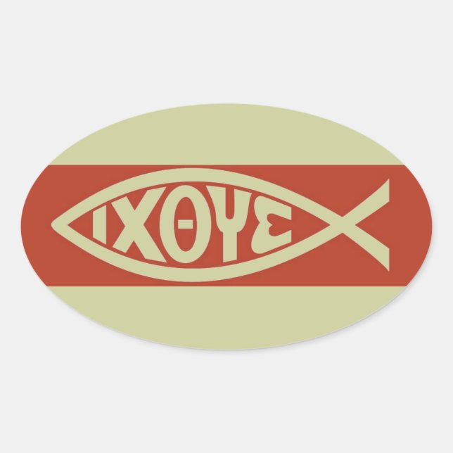 Pegatina Ovalada Ichthys (Símbolo cristiano de pescado) (Anverso)